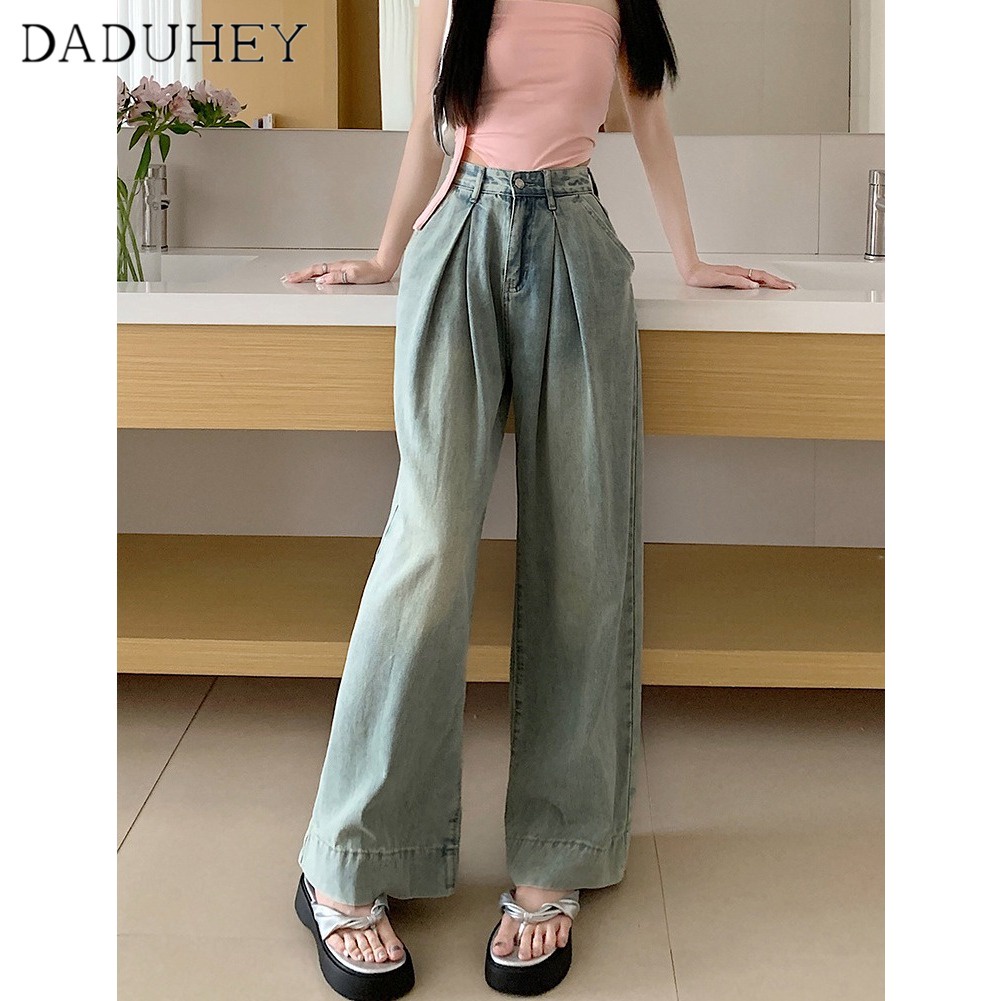 Ảnh Quần jean dài DADUHEY size lớn ống rộng cạp cao mỏng thời trang retro đường phố cao cấp kiểu Mỹ 3