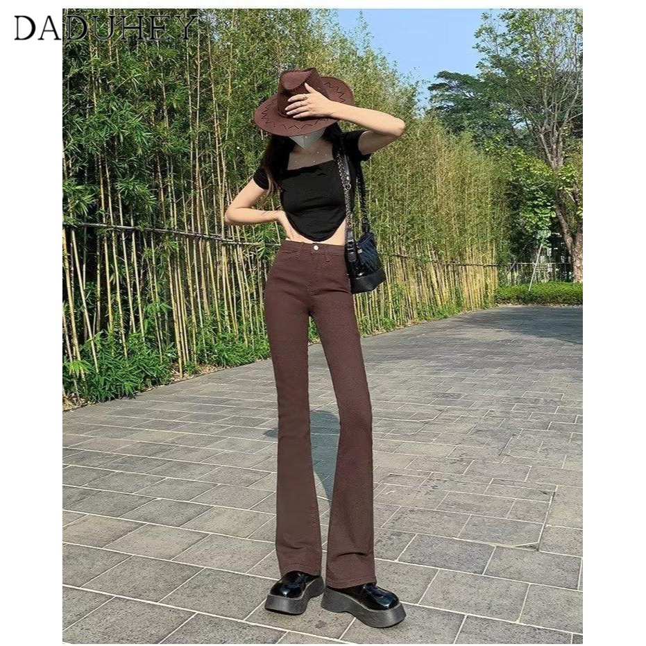 Ảnh DaDuHey New American Ins Retro Thin Section Micro Flared Jeans Niche High Waist Wide Leg Pants Trousers 2