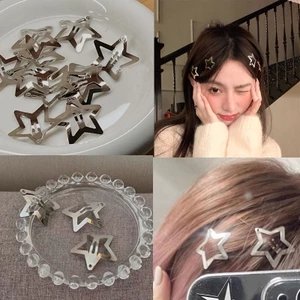 Set 10 Kẹp Tóc Kim Loại Màu Bạc Hình Ngôi Sao Phong Cách Hàn Quốc QiQiShop