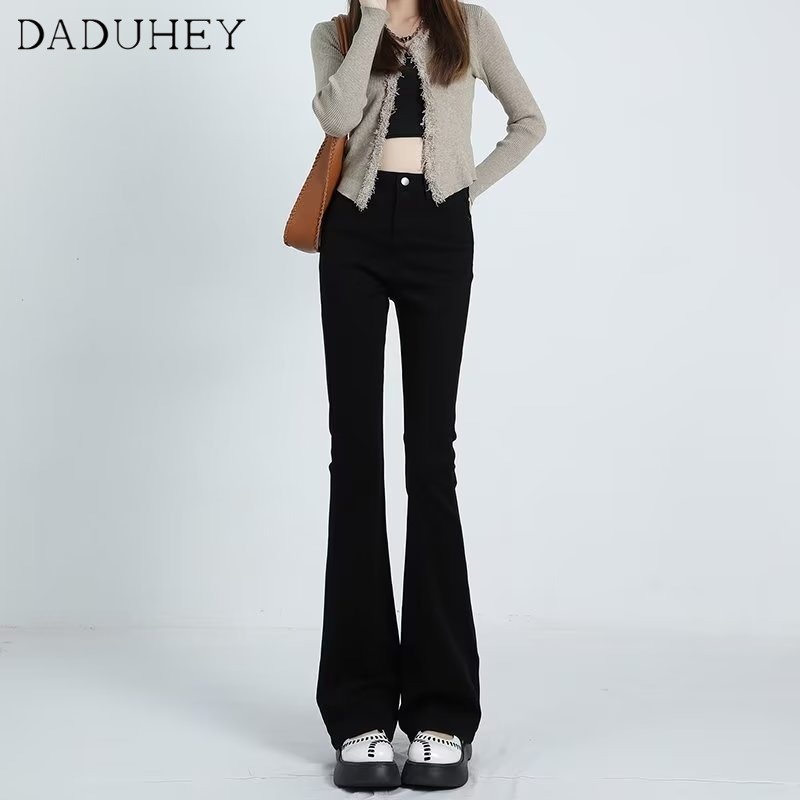 Ảnh DaDuHey New American Style Ins High Street Elastic Casual Jeans Niche Micro Flared Pants Large Size Trousers 3