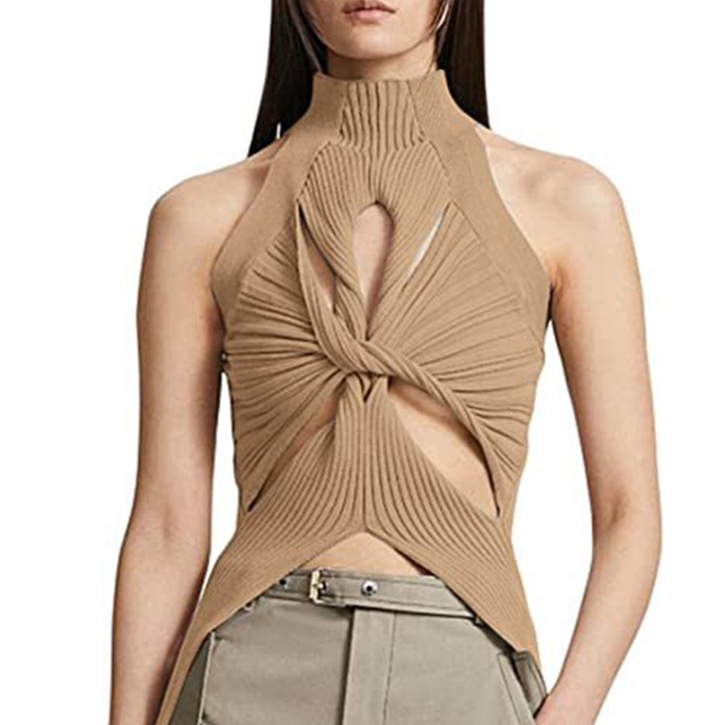 Áo dệt kim nữ Woke Slim-Fit Áo mùa hè thoáng khí Twist-Knot Cami Áo