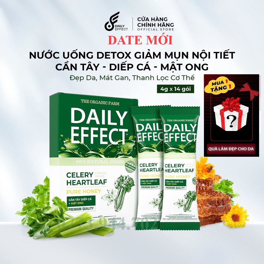 (Đã bán 639) (Tặng Quà) Nước Uống Detox - Cần Tây Diếp Cá Mật Ong Daily Effect (Hộp Full 14 Gói) Giảm Mụn Đẹp Da Chính Hãng