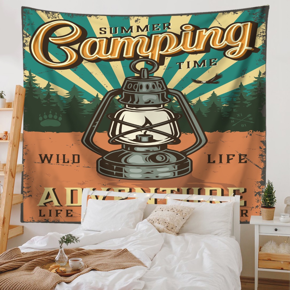 Retro summer camping wall tapestry with clips polyester tapestries phòng ngủ treo tường tấm thảm trang trí phòng quà tặng (có kẹp)