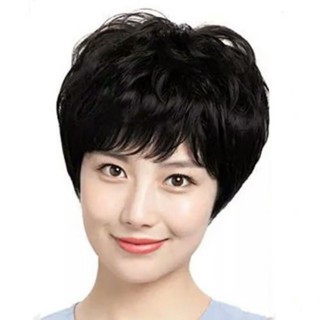 Bộ Tóc Giả Nguyên Đầu Trung Niên Ngắn Xoăn Nhẹ TN01 HaminStore