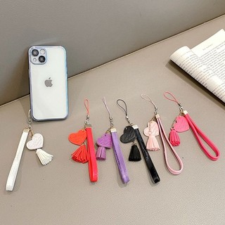 Mobile Dây Đeo Cổ Tay Bằng Da Phối Tua Rua Sang Trọng Cho Điện Thoại