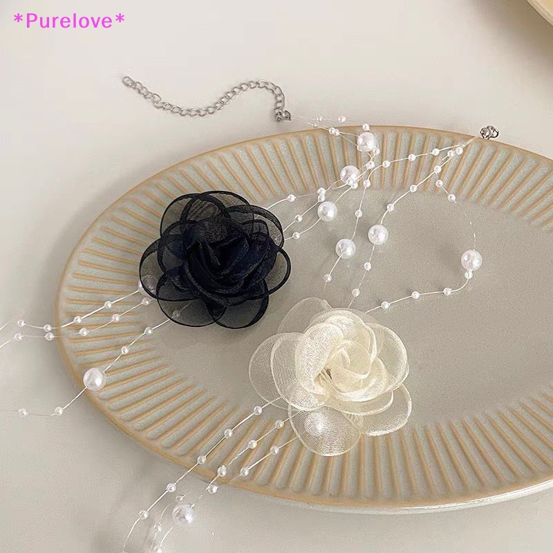 Vòng Cổ Choker Màu Trắng Đen Đính Hoa Và Ngọc Trai Lãng Mạn Thời Trang Mùa Hè Mới
