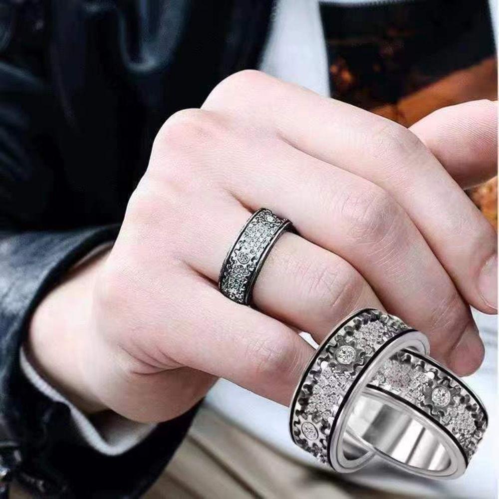 Ediwany Gear Spinner Nhẫn Giải Nén Lo Âu Trang Trí Công Sở Xoay Cơ Cubic Zirconia