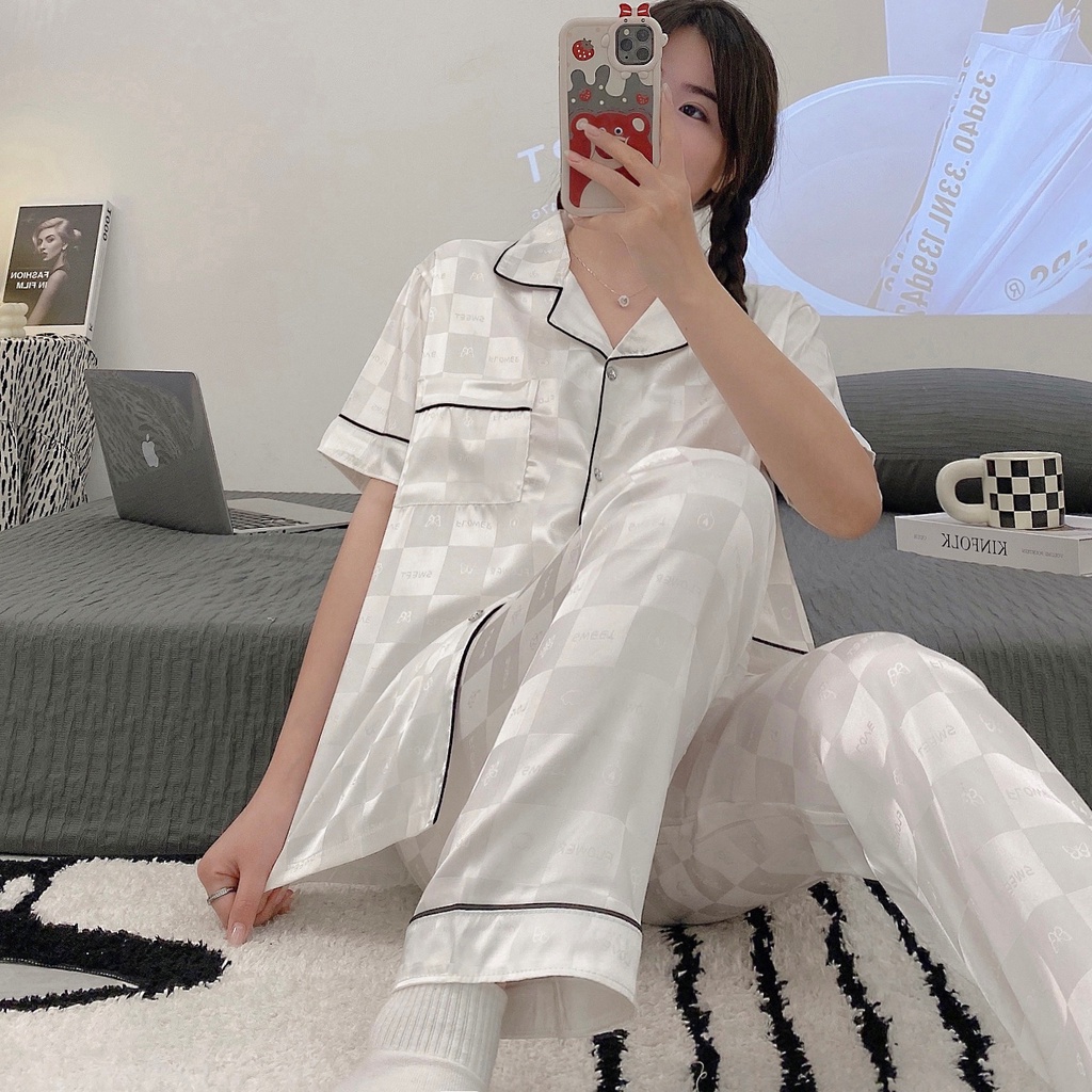 Váy Ngủ	Pyjama Bộ Đồ Ngủ Tay Ngắn Chất Lụa Lạnh Thời Trang Mùa Hè 2024 Cho Nữ luyoo32