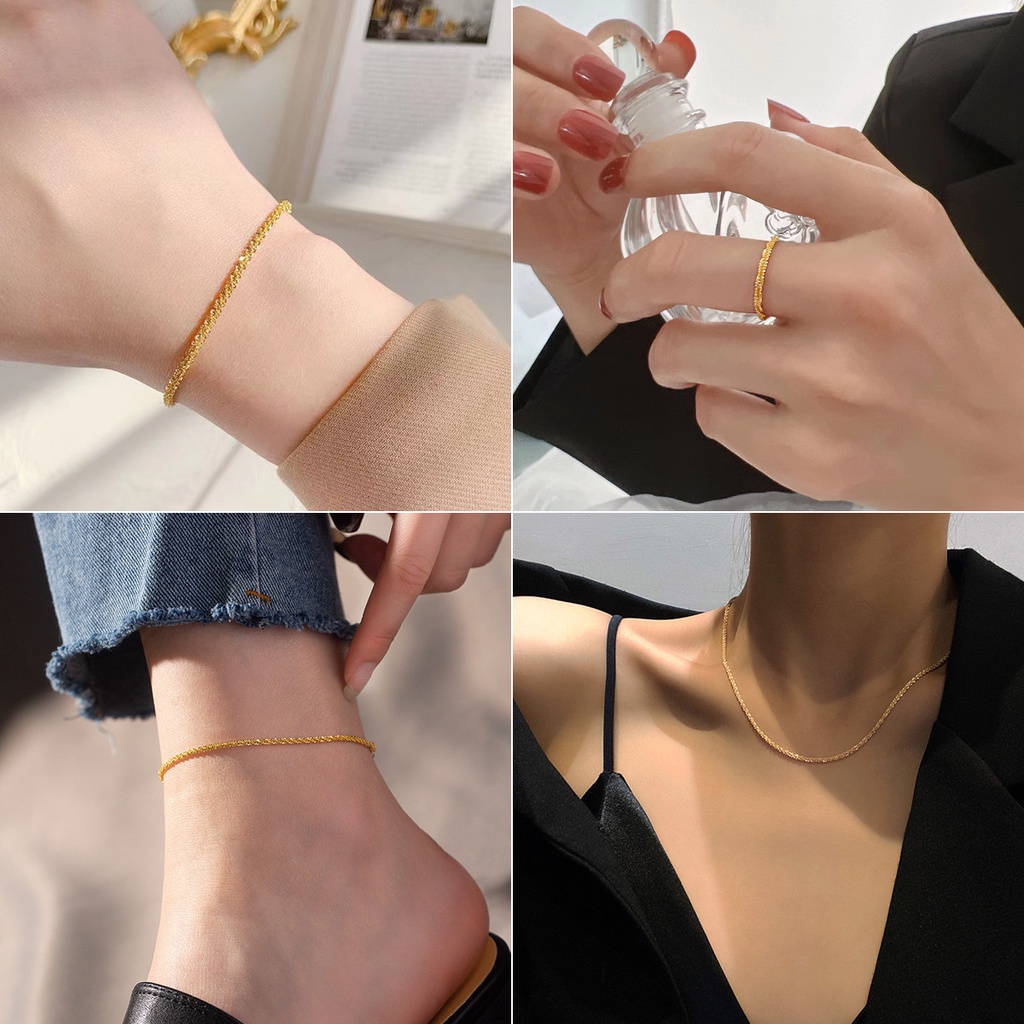 [Yunyuan] Lắc Chân / Nhẫn Bằng Thép Titan Đính Kim Cương Màu Xanh Lá Đơn Giản Cá Tính Cho Nữ
