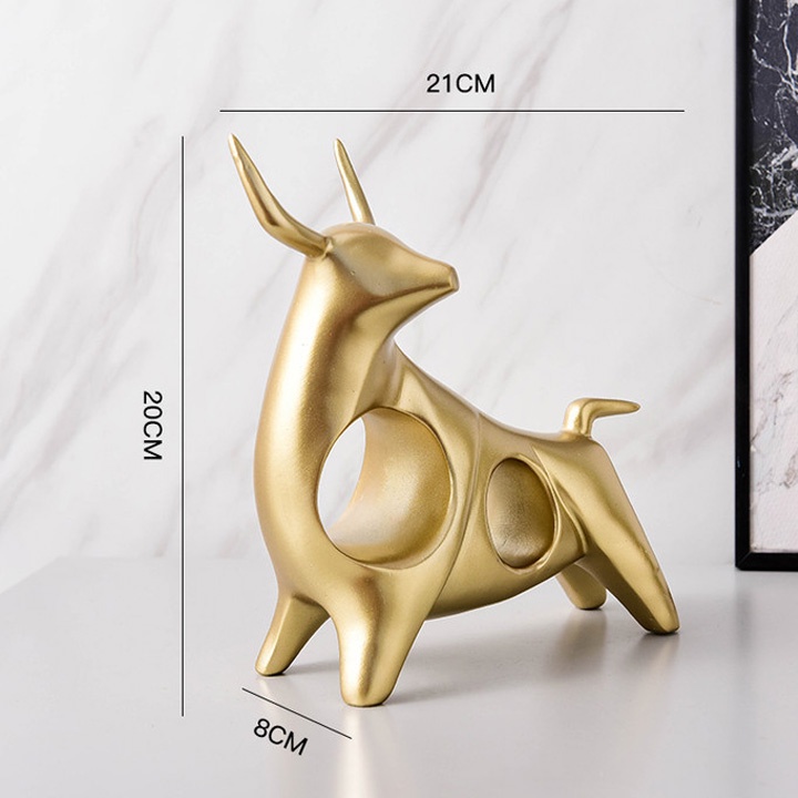 Tượng Bò Tót Vàng Xanh Phong Thuỷ Decor - Quà Tặng Tân Gia Trang Trí Tủ Kệ Phòng Khách