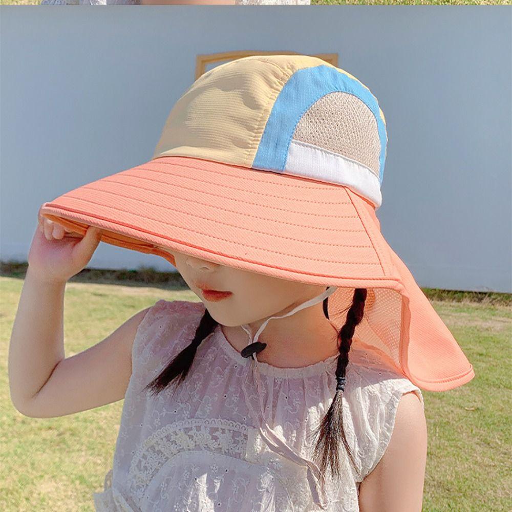 Mũ chống nắng cho bé FEDAOG, Mũ đi biển chống tia cực tím thoáng khí, Vành rộng có dây đeo nắp cổ Mũ Panama Trẻ em