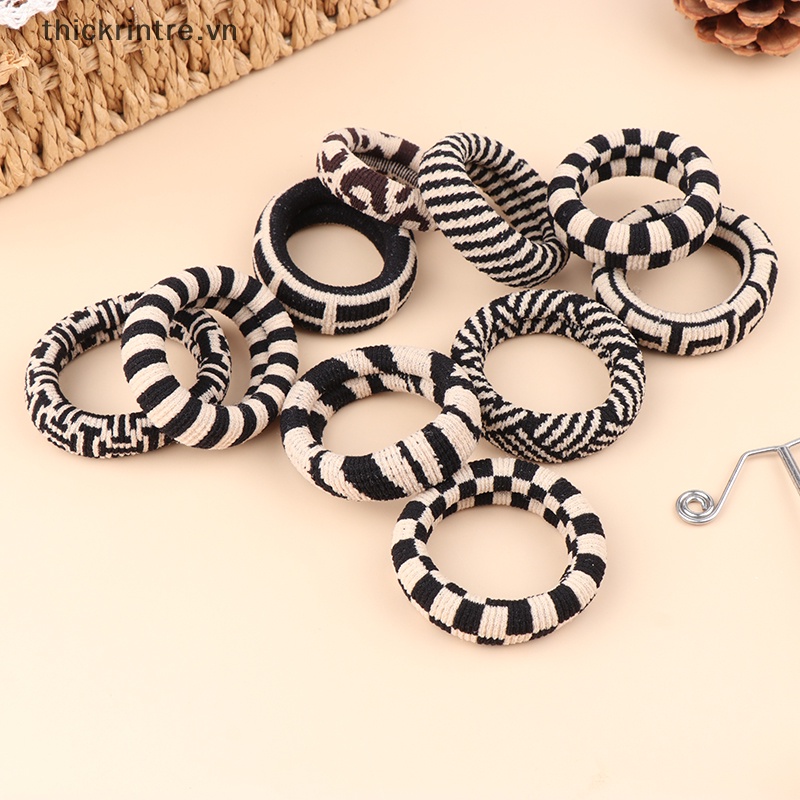 Set 5 Dây Buộc Tóc Cao Su Co Giãn Màu Trắng Đen Phong Cách Vintage