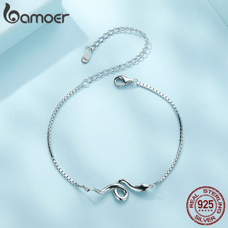 Bamoer Vòng Tay Bạc 925 21cm Họa Tiết Da Rắn Thời Trang Có Thể Điều Chỉnh Cho Nữ