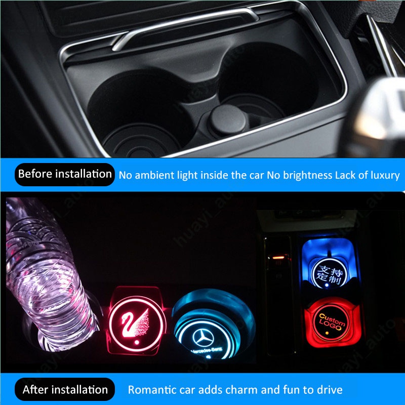 Đế Lót Ly Có Đèn LED Nhiều Màu Sắc Trang Trí Xe Hơi Ford Ranger Bronco Focus Kuga Ka EcoSport Territory Transit F-Series