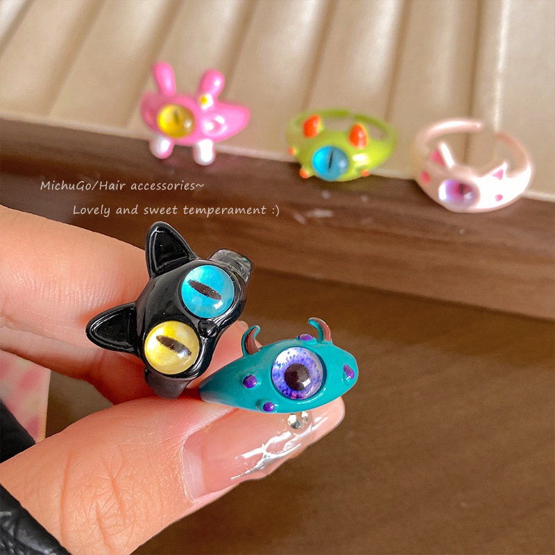 [Yunyuan] Nhẫn Hình Mèo Đen Vui Nhộn Cá Tính Cho Nữ nhẫn điều chỉnh hoạt hình