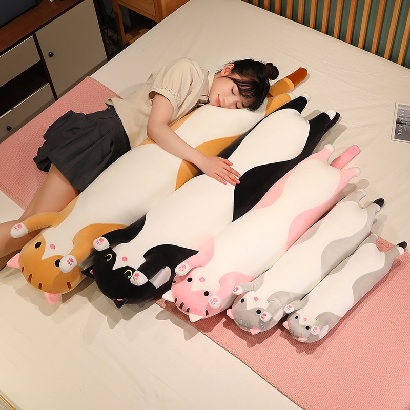 Rytanda Long black cat pillow Mèo đen ôm gối mèo búp bê dài mèo đen dễ thương mèo ôm gối Teddy gấu bông đồ chơi sang trọng cho trẻ em quà sinh