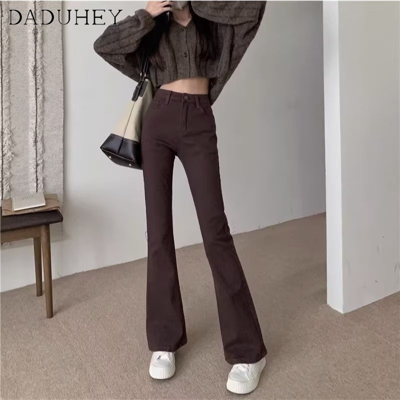 Ảnh DaDuHey New Korean Version of INS Elastic Retro Micro Flared Jeans Niche High Waist Wide Leg Pants Trousers 3