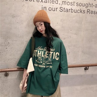 Áo Harajuku BF học sinh phóng khoáng và đa năng in hình hoạt hình năm phần tư tay cổ cao đáy sơ mi thủy tri