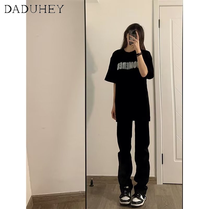 Ảnh DaDuHey New American Ins High Street Thin Jeans Niche High Waist Straight Pants Large Size Trousers 3