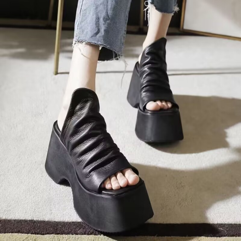 Dép Sandal Đế Xuồng Bằng Da Thật Thời Trang Dành Cho Nữ