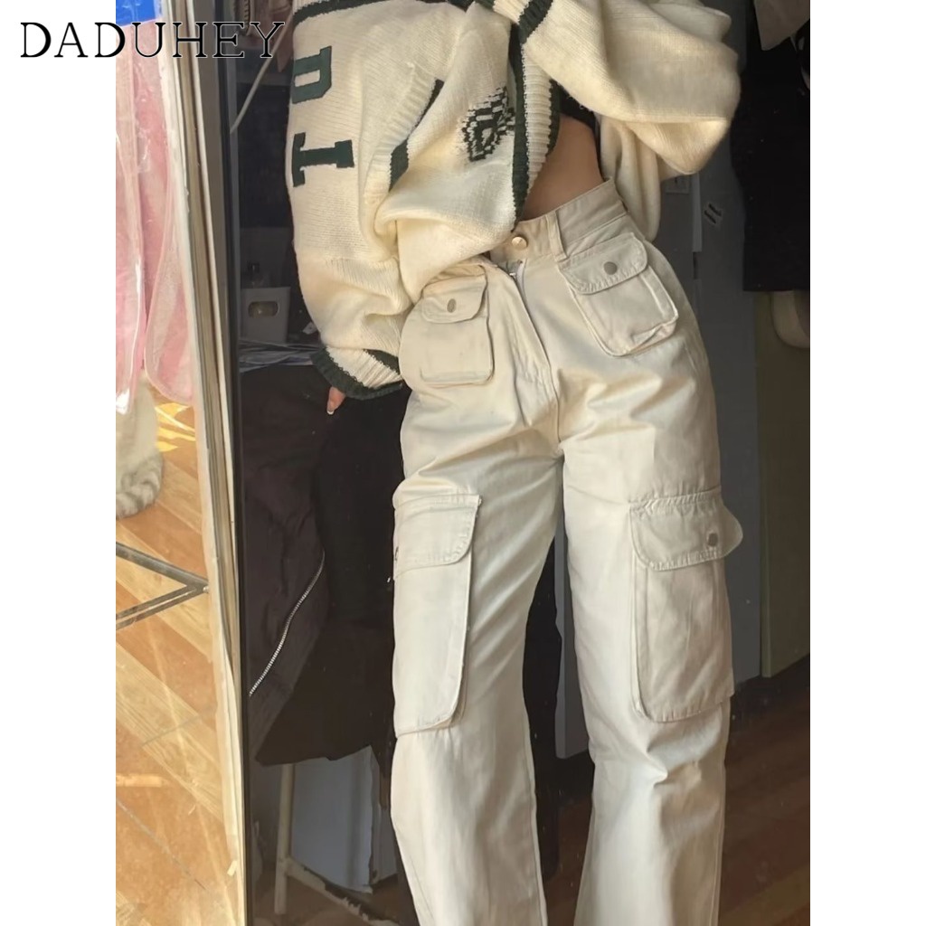 Ảnh DaDuHey New American ins high street multi-pocket casual pants niche high waist wide leg pants trousers 3