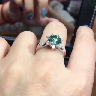 ⭐ Original full diamond blue green zircon moissanite diamond silver ring nữ trang sức hot-bán sang trọng