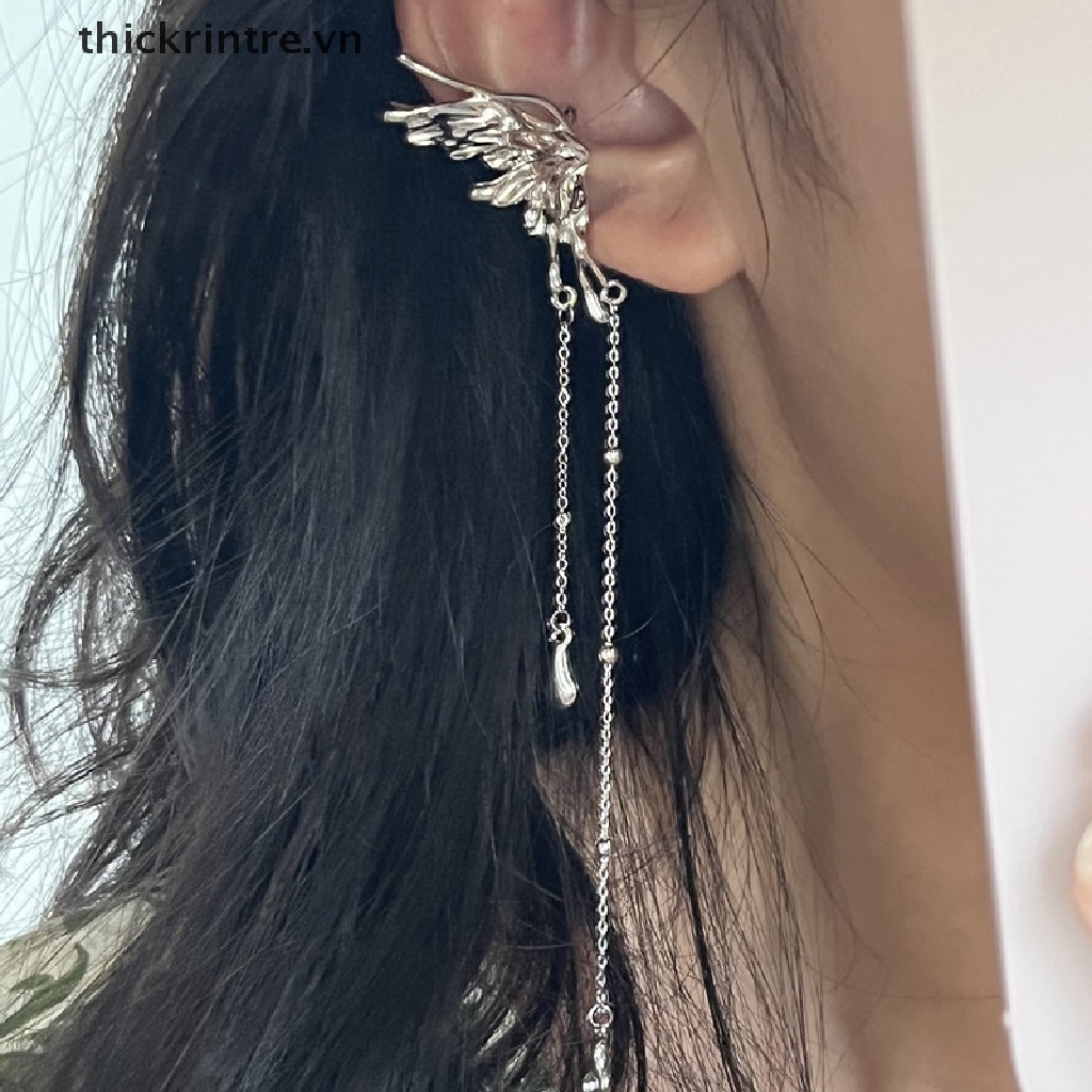 THI 1 Thiên Thần Lỏng Kim Loại Tua Rua Tai Vòng Đeo Tai Không Bông Tai 2022 Hợp Thời Trang Punk Thiết Kế Nữ Dài Tai Kẹp Trang Sức VN