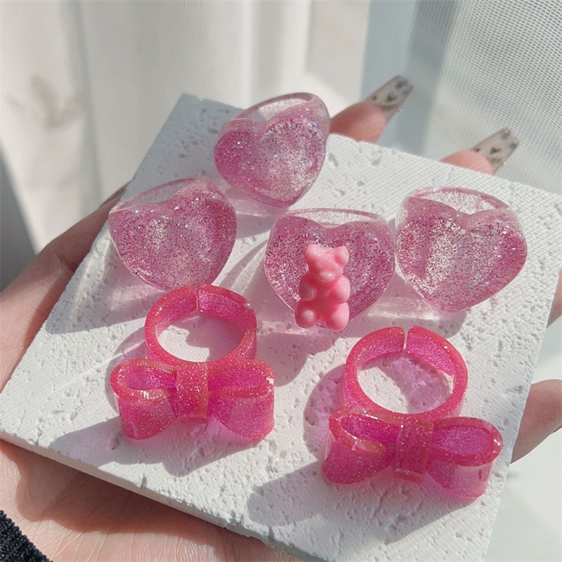 Nhẫn Đeo Tay Bằng Resin Acrylic Họa Tiết Gấu / Nơ / Trái Tim Nhiều Màu Xinh Xắn Cho Nữ