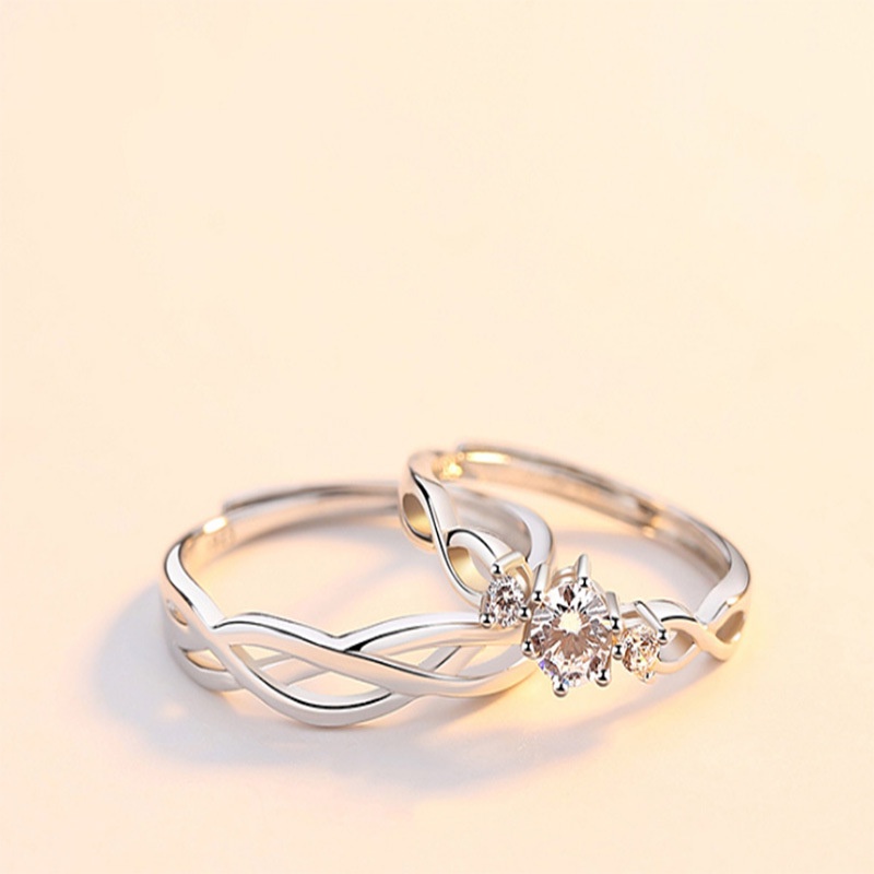 Cặp Nhẫn Cặp Đính Đá Zircon Có Thể Điều Chỉnh Kích Thước