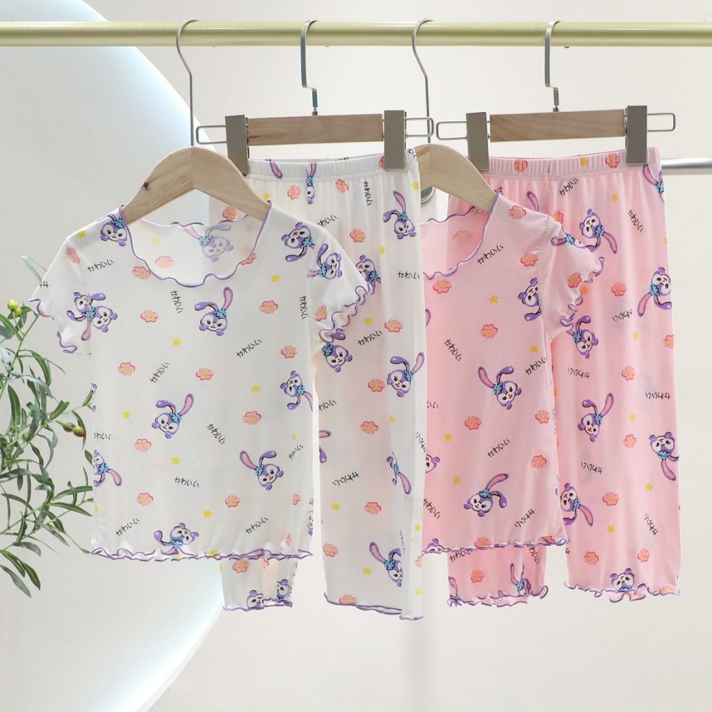 90-160cm Bé Gái Ice Silk Bộ Đồ Ngủ Trẻ Em Tay Ngắn Phù Hợp Với Bé Gái Mùa Hè Mỏng Điều Hòa Quần Áo Nhà Quần Áo Hai Mảnh Phù Hợp Với Hợp Thời Trang