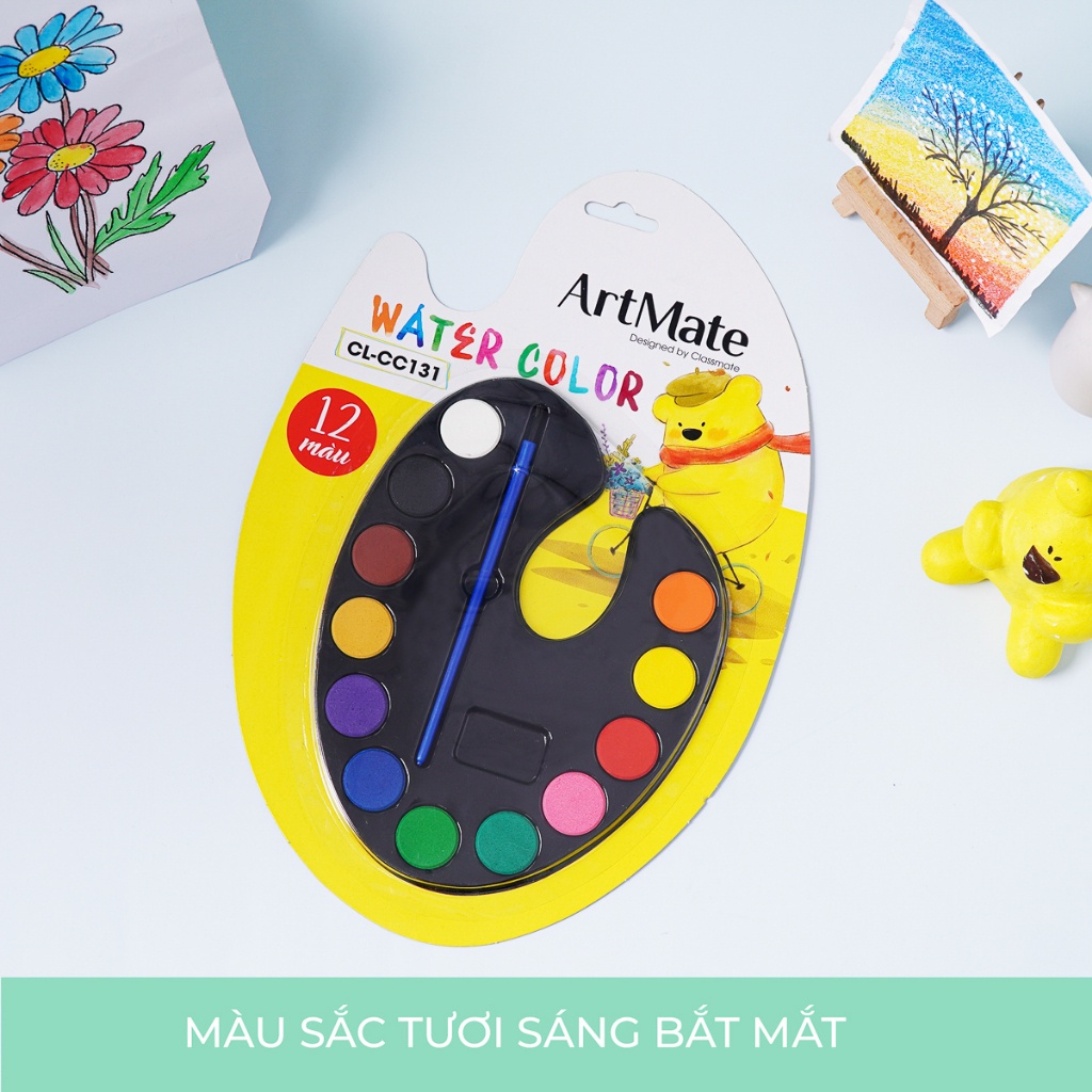 Bộ Màu Nước 12 Chiếc Kèm Cọ Vẽ, Màu Sắc Nét Sinh Động, Bám Giấy Tốt, Khô Nhanh, Tập Tô An Toàn Cho Bé CC131