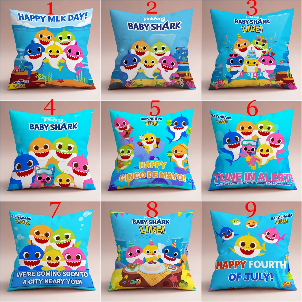 Vỏ gối Baby Shark In hình một mặt Vỏ gối sofa phòng khách Xe hơi Quà tặng Đệm Trang trí nội thất Quà tặng cho trẻ em (Không có lõi)
