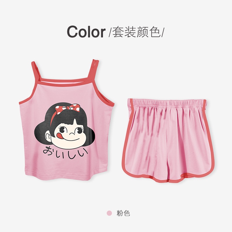 Bé Gái Suspender Quần Short Bộ Đồ Ngủ Size 90-140 Mỏng Hoạt Hình Dễ Thương Phù Hợp Với Nhà Quần Áo Trẻ Em Phong Cách Mới Ice Silk Hai Mảnh Phù Hợp Với U3MA