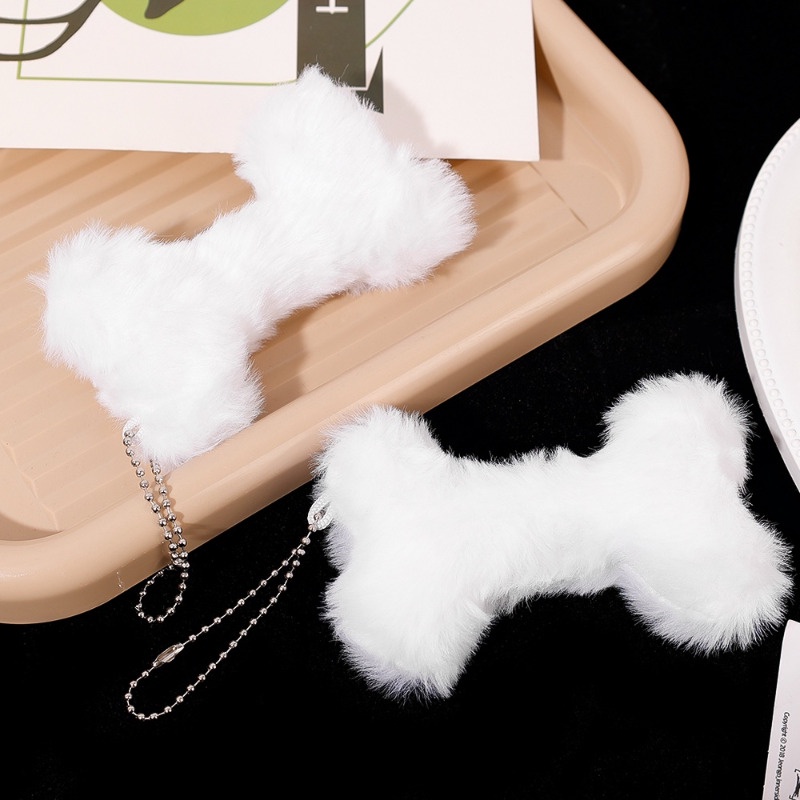 Mặt dây chuyền xương chó con sang trọng màu trắng / búp bê nhỏ dễ thương sáng tạo cho cặp đôi & túi & chìa khóa ô tô / bé gái kawaii búp bê sang trọng mềm mại túi đi học treo đồ trang trí / phụ kiện trang trí móc khóa