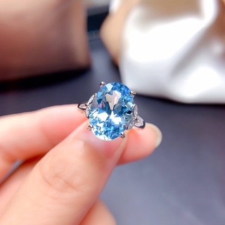 Sản phẩm mới sang trọng tính khí đơn giản hình bầu dục thụy sĩ màu xanh topaz nhẫn nữ trang sức đá quý