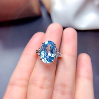 Sản phẩm mới sang trọng tính khí đơn giản hình bầu dục thụy sĩ màu xanh topaz nhẫn nữ trang sức đá quý