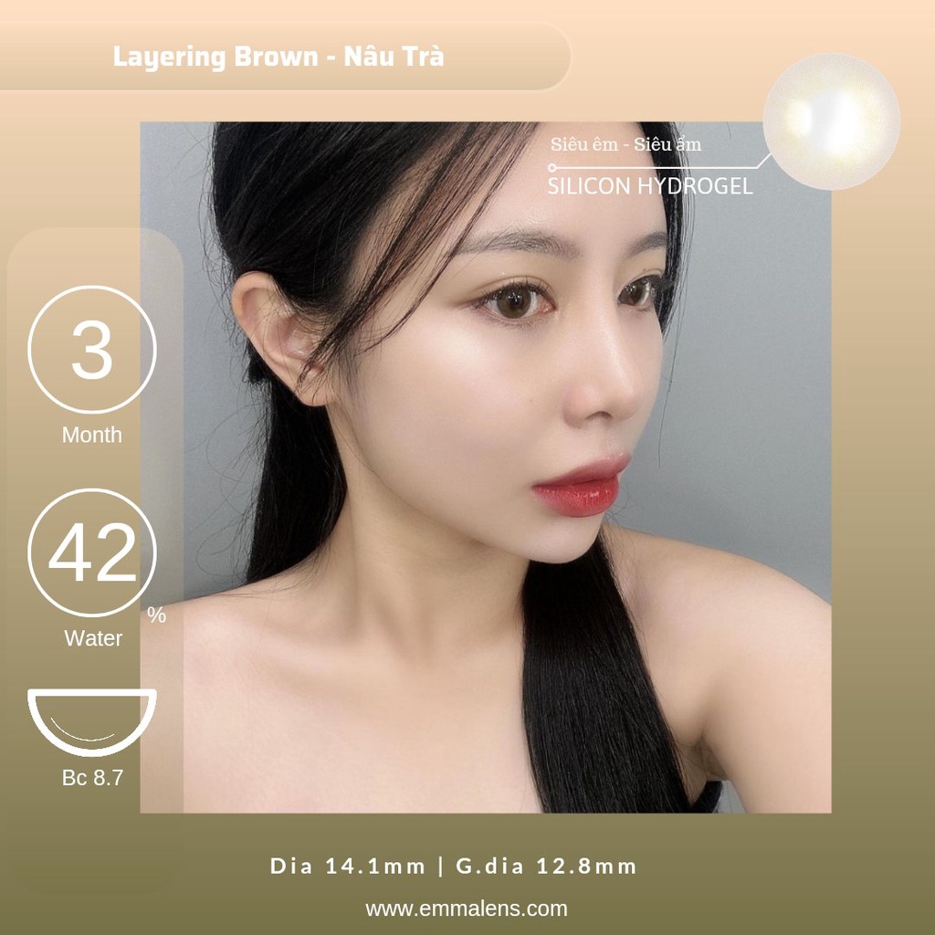 Kính Áp Tròng Layering Brown Cấp Ẩm 3 Tháng | Lens Nâu Áp Tròng Tây Nhẹ Siêu Ẩm 24h mỗi ngày| Emma Lens
