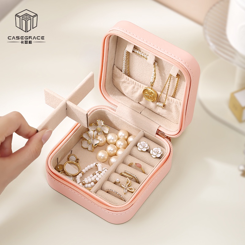 Hộp Đựng Trang Sức Mini Một Tầng Bằng Vải Nhung Sắp Xếp Gọn Gàng Cho Du Lịch