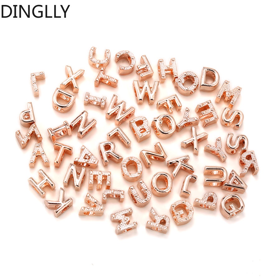 Hạt Charm Khắc Chữ Cái Tiếng Anh Bằng Hợp Kim Kẽm Màu Vàng Hồng 26 Kích Thước Lớn Dùng Làm Trang Sức DIY