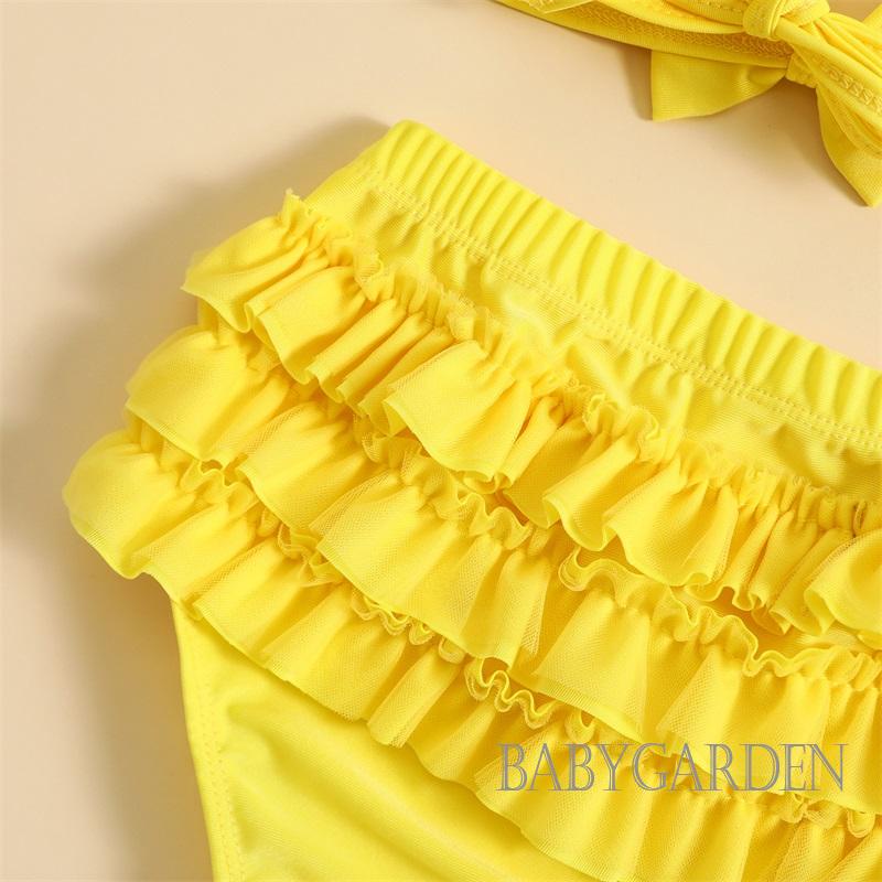 Set Đồ Bơi Mùa Hè Gồm Áo Cổ Treo + Quần Nhiều Lớp + Mũ Cho Bé Gái
