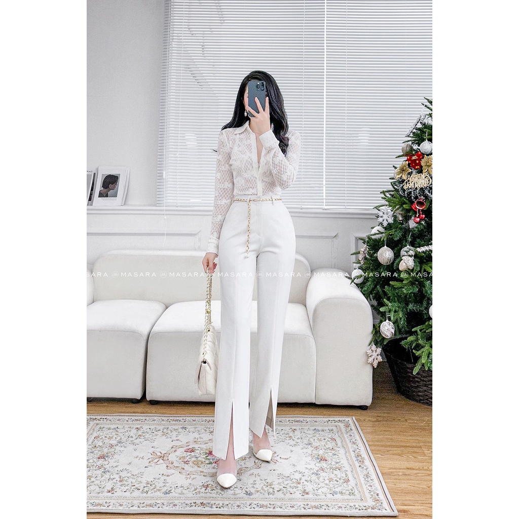 ÁO SƠ MI REN MAS MÀU TRẮNG NHÃ NHẶN MÀ QUYẾN RŨ VỚI DÁNG ÁO ÔM BODY