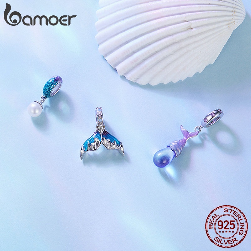 Mặt dây chuyền BAMOER bạc sterling 925 kiểu tiên cá thời trang cho nữ