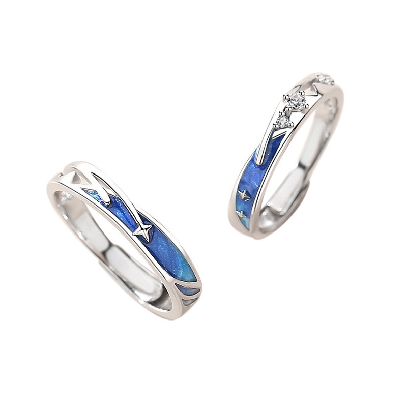 Nhẫn Mạ Bạc 925 Họa Tiết Bầu Trời Sao Đơn Giản Thời Trang Có Thể Điều Chỉnh Cho Cặp Đôi