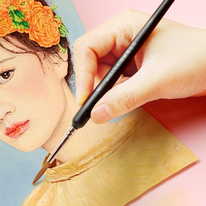 Cọ Vẽ Tranh Đầu Tròn Lông Sói Chuyên Dụng Màu Đen