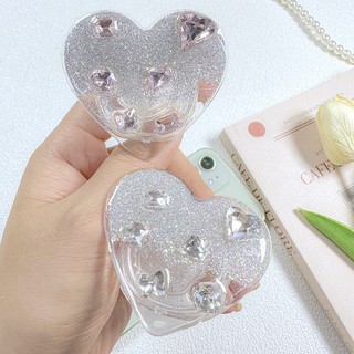 Giá Đỡ Điện Thoại Cầm Tay Màu Xám Trơn Đính Ngọc Trai Tình Yêu