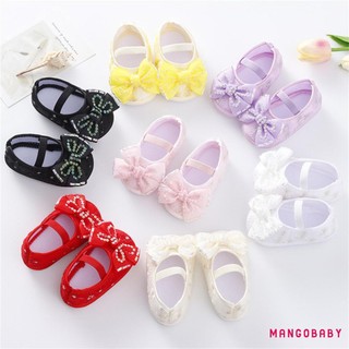 Mgg-baby Girls Mary Jane Flats Đính Hạt Nơ Công Chúa Giày Đi Bộ Và Băng Đô Cho Trẻ Sơ Sinh Tập Đi
