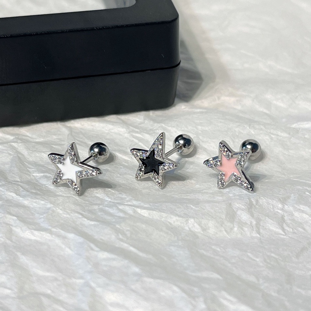 [Yunyuan] Khuyên Tai Dạng Kẹp Hình Ngôi Sao Mạ Bạc Đính Đá Sáng Bóng Đơn Giản Phong Cách Retro Nhật Hàn Ins Cho Nữ YK2