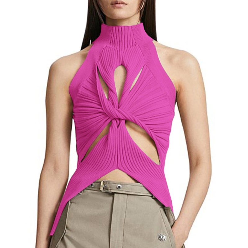Vic Nữ Cut Out Crop Top Tất Cả Trận Đấu Xe Tăng Dệt Kim Top Thời Trang-Twist Thắt Nút Camisole Áo Mùa Hè Camis Áo Dạo Phố