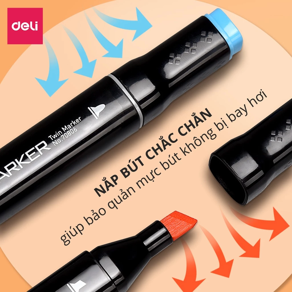 Bút marker Deli màu dạ chuyên nghiệp kèm túi vải họa cụ vẽ tranh cao cấp 30/40/60/80 màu - Học sinh,