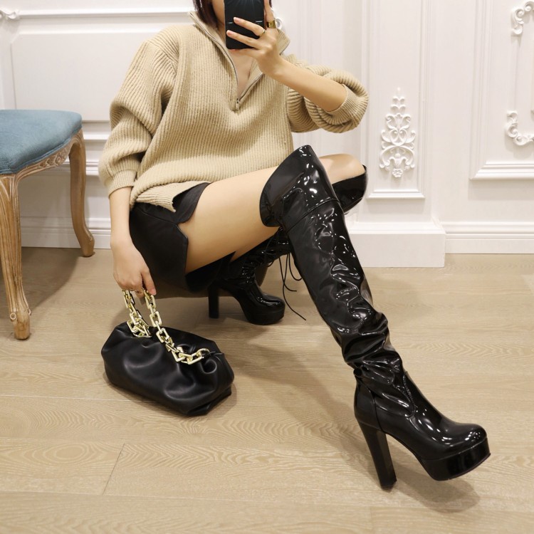 Giày Bốt Cao Gót Cổ Cao Qua Gối Xếp Ly Màu Đỏ Quyến Rũ Thời Trang Thu Đông Size 34-43 Phong Cách Mới 2023